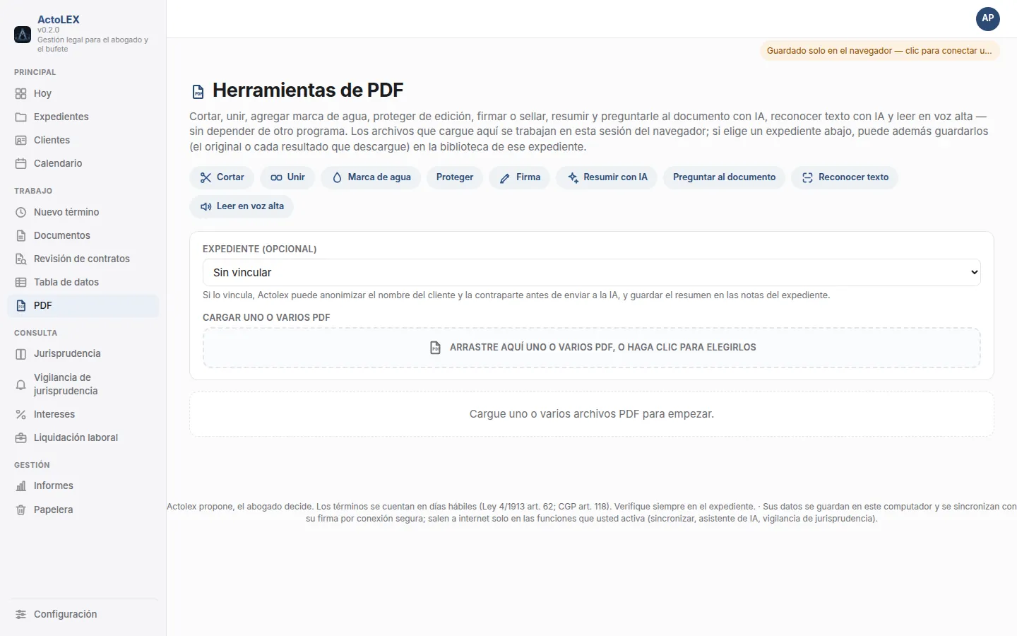 Herramientas de PDF en Actolex